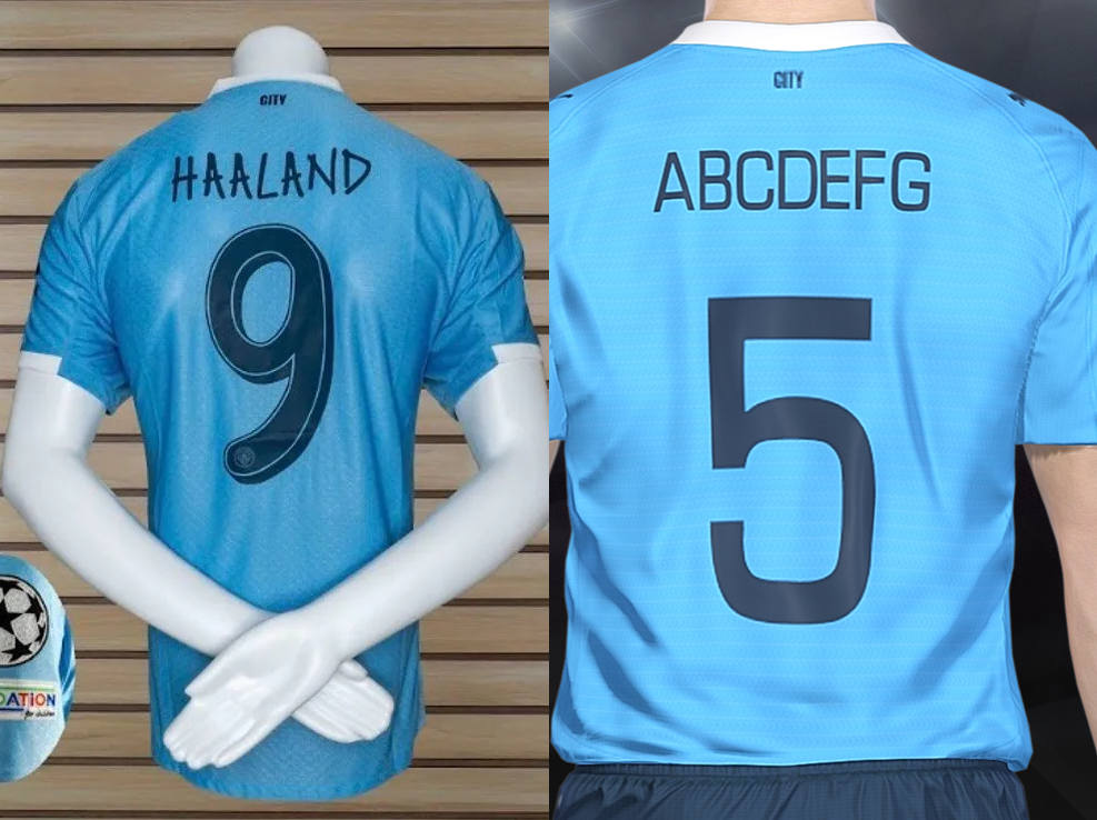 Comparación entre camiseta real y dorsales configurados en el editor de PES 2018.