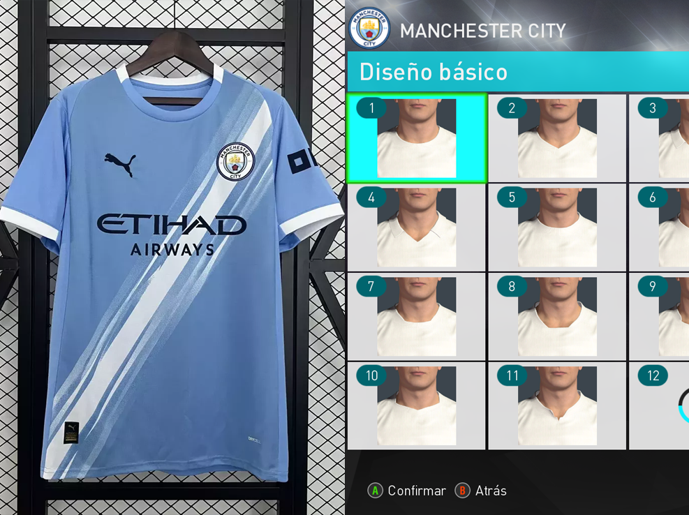 Comparación recomendada entre la camiseta real del club y la pantalla del editor donde se elige el tipo de cuello.